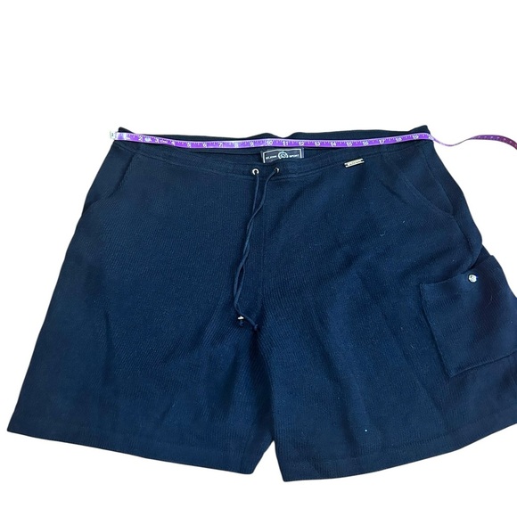 St John Shorts Navy Blue Santana Knit Gold Hardware Elastic High Waisted L - Picture 5 of 7